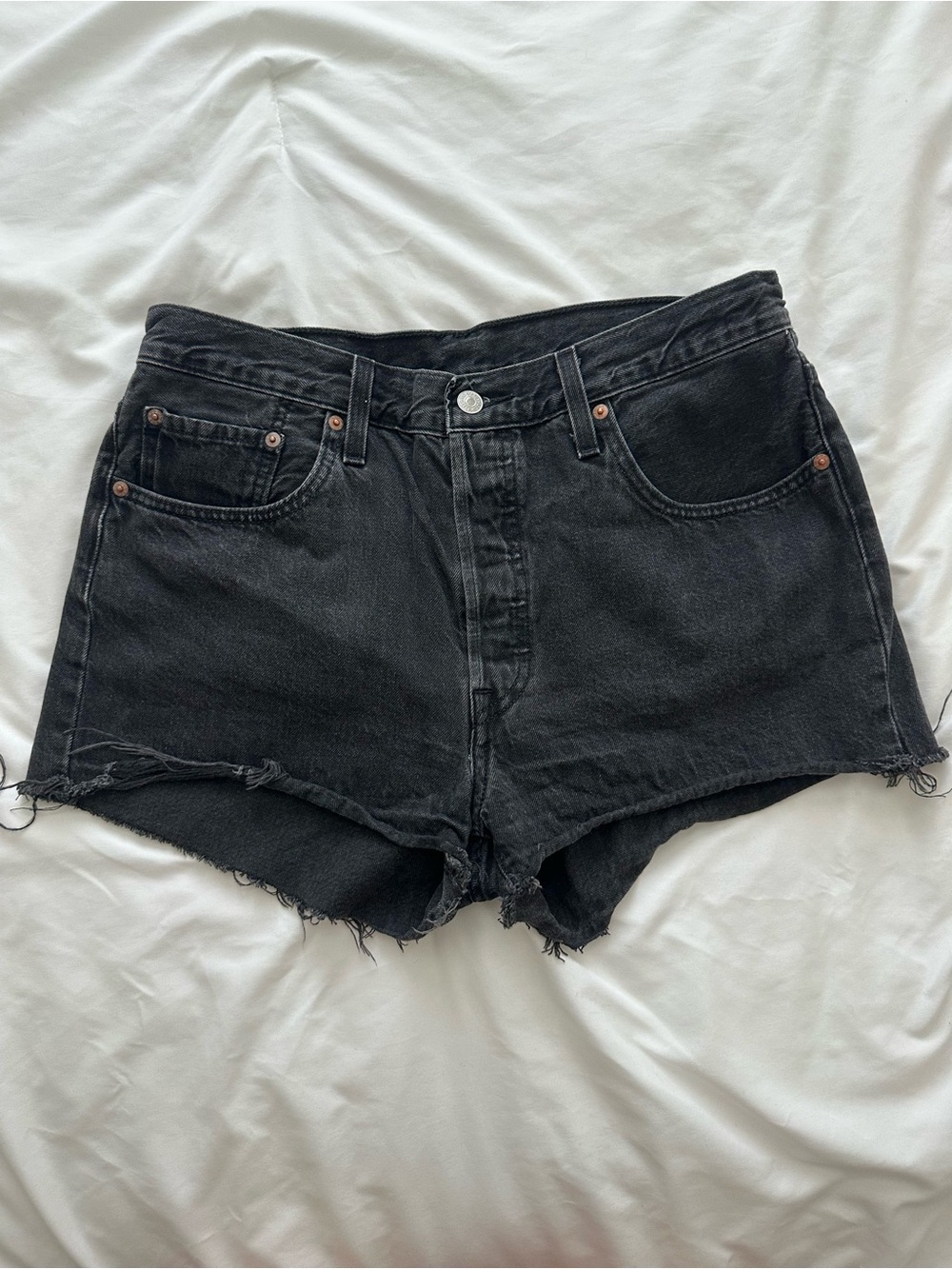 Levi's 501 Black High-Rise Frayed Hem Denim Shorts